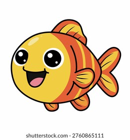 Cute kawaii orange fish character with happy smiling face for aquarium shop logo and children educational book illustration