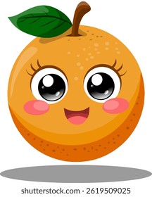 Cute Kawaii Orange Fruit Cartoon with Big Eyes and Happy Smile