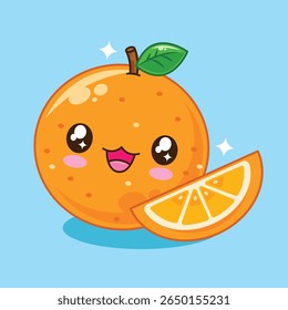 Cute kawaii orange fruit cartoon character vector illustration