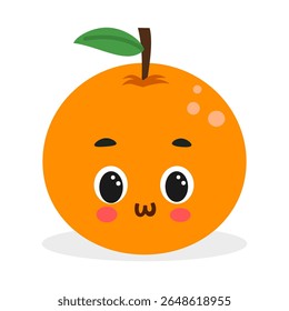 Cute kawaii orange with happy face – cartoon fruit vector illustration for kids
