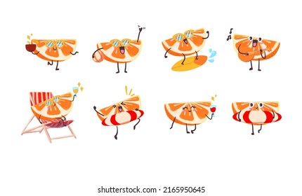 Cute and Kawaii Orange Sticker Illustration Set With Various Activity and Expression for mascot