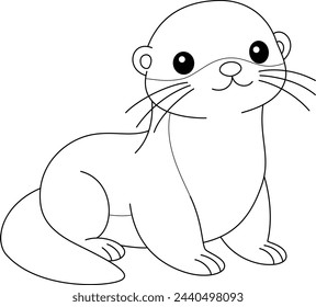 Cute Kawaii Otter Cartoon Character Coloring Page Vector Illustration