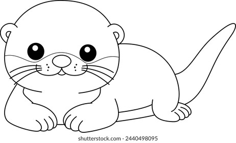 Cute Kawaii Otter Cartoon Character Coloring Page Vector Illustration