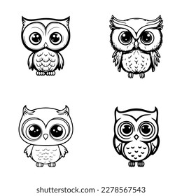 cute kawaii owl collection set hand drawn illustration