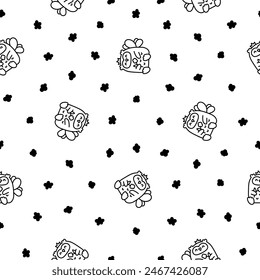 Cute kawaii owl. Seamless pattern. Coloring Page. Cartoon funny wild animals character. Hand drawn style. Vector drawing. Design ornaments.