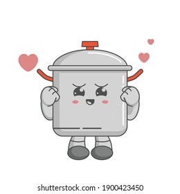 Cute kawaii pan characters are in love with heart balloons