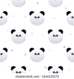 Cute Kawaii Panda,
Bear. Animal seamless pattern. Vector illustration