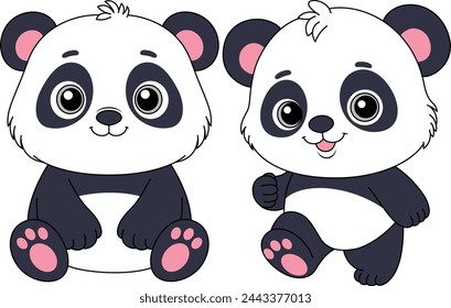 Cute kawaii panda cartoon character isolated on white background vector illustration