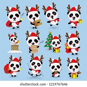 cute kawaii panda Christmas ,happy new year