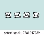 Cute kawaii panda collection, vector illustration