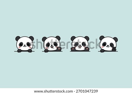 Cute kawaii panda collection, vector illustration