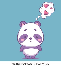Cute kawaii panda with hearts, St.Valentines design, vector illustration
