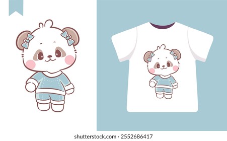 Lindo panda kawaii usa pantalones vaqueros azules ilustración de diseños de camisetas