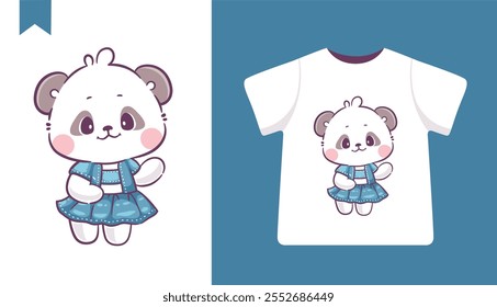 Lindo panda kawaii usa pantalones vaqueros azules ilustración de diseños de camisetas