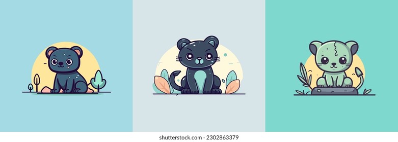 Cute kawaii panther cartoon illustration