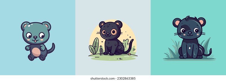 Cute kawaii panther cartoon illustration