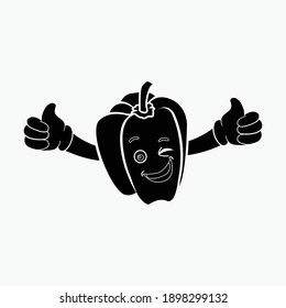 Cute kawaii paprika, solid fruit vegetable icon