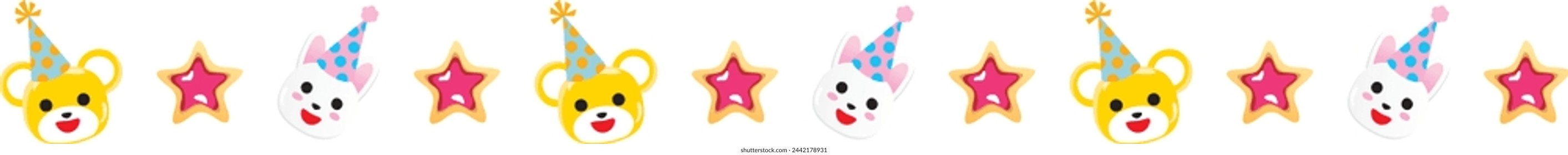 Cute kawaii party icons set. Vector illustration in cartoon style.