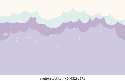 Cute kawaii pastel cloudy sky with glittering stars background