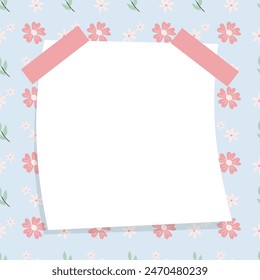 Cute kawaii pastel floral flower leaves blue background pattern for notepad memo pad and poster