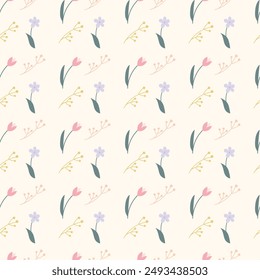 Cute kawaii pastel floral textile background pattern design