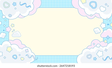 Cute Kawaii Pastel Frame with Fluffy Clouds and Sky Theme