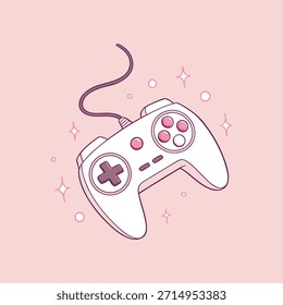 Cute Kawaii Pastel Game Controller con destellos, Retro Gamer Girl Ilustración vectorial estética