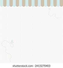 Cute Kawaii pastel notebook, memo pad and social media grid background vector