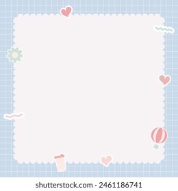 Nettes Kawaii Pastel Notebook und Memo Pad Gitter Hintergrund mit Kawaii Aufkleber