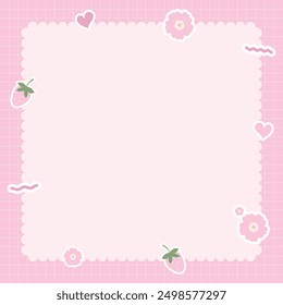 Cute kawaii pastel notebook and memo pad grid background with kawaii stickers