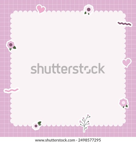 Cute kawaii pastel notebook and memo pad grid background with kawaii stickers
