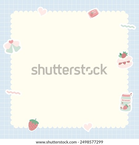 Cute kawaii pastel notebook and memo pad grid background with kawaii stickers