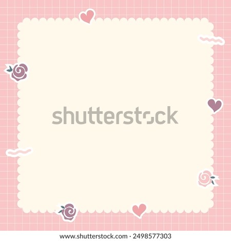 Cute kawaii pastel notebook and memo pad grid background with kawaii stickers
