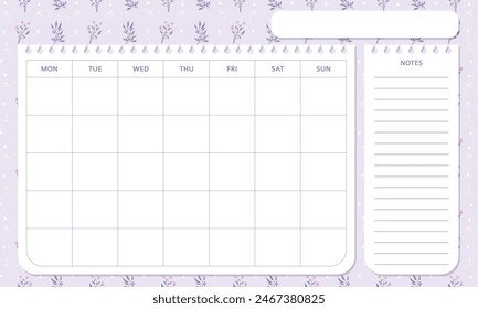 Cute kawaii pastel púrpura agenda planificador mensual con fondo floral