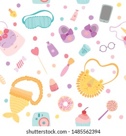 Cute kawaii pattern for girls in flat style