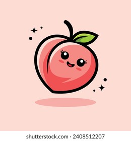 Cute Kawaii Peach Vector Icon Illustration.