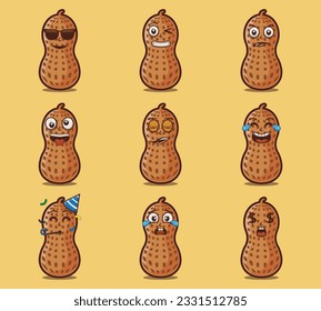 Cute and kawaii peanuts vegetables emoticon character expression illustration set