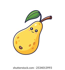 Personagem Kawaii Pear bonito. Ilustração do ícone de desenho animado desenhado à mão do vetor. Caractere de pera em estilo rabiscar.