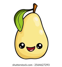 Cute Kawaii Pear character. Vector hand drawn cartoon icon illustration in simple doodle style.