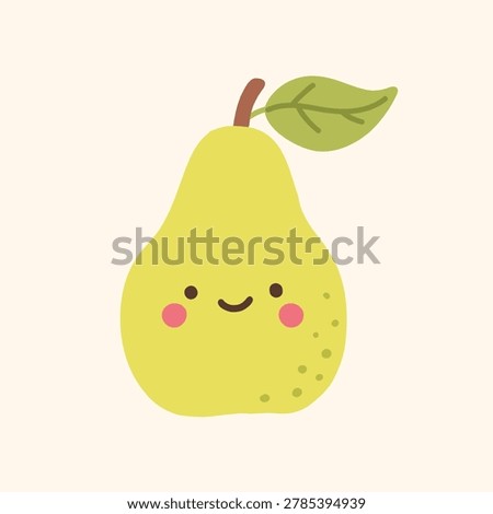 Cute kawaii pear flat illustration
