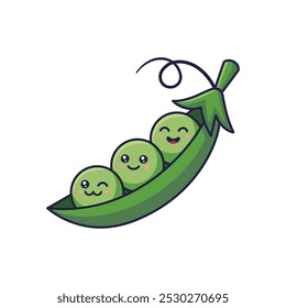 Ilustração de ícone de desenho animado Kawaii Peas bonito. Conceito de ícone plano vegetal de alimento isolado