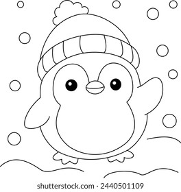 Cute Kawaii Penguin Cartoon Character Coloring Page Vector Illustration