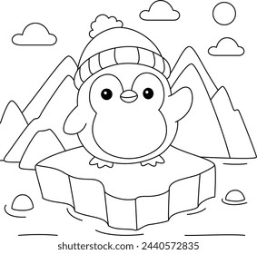 Cute Kawaii Penguin Cartoon Character Coloring Page Vector Illustration