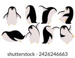 Cute Kawaii Penguin Cartoon set.