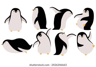 Cute Kawaii Penguin Cartoon set.