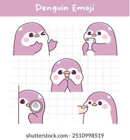 Cute Kawaii Penguin face expression emoji sticker collection