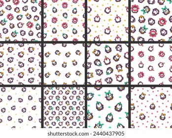 Cute kawaii penguin. Seamless pattern. Cartoon funny animals character. Hand drawn style. Vector drawing. Vector drawing. Collection of design ornaments.