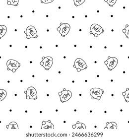 Cute kawaii penguin. Seamless pattern. Coloring Page. Beautiful animals cartoon character. Hand drawn style. Vector drawing. Design ornaments.