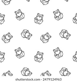 Cute kawaii penguin. Seamless pattern. Coloring Page. Cartoon funny animals character. Hand drawn style. Vector drawing. Design ornaments.