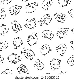 Cute kawaii penguin. Seamless pattern. Coloring Page. Beautiful animals cartoon character. Hand drawn style. Vector drawing. Design ornaments.